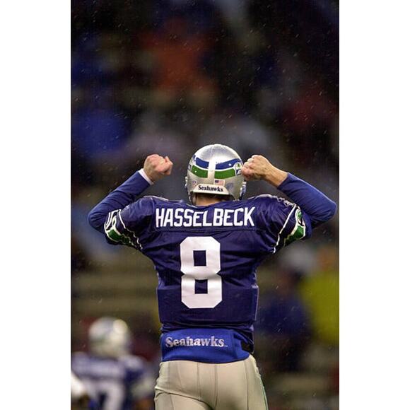 Matt HASSELBECK #8 2001 Seattle Seahawks PUMA jersey 48 L blue NFL vtg - Picture 10 of 12